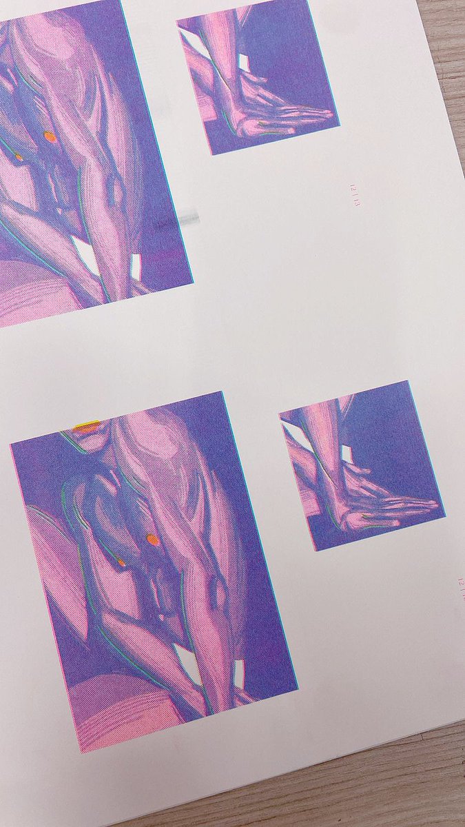 Look! My new riso zine is looking pretty cool ;; 64 pages of good meat 🥩✨