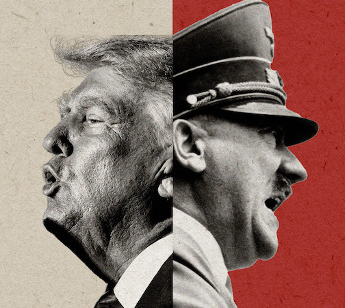 Trump idolizes genocidal Nazi dictator Hitler, quotes him, uses the same verbatim + tactics as him. Trump is a Nazi, wanna-be dictator, ready to imprison, deport + vilify 'vermin' immigrants who are 'poisoning' white blood + his 'unified Reich'. #NaziTrump #NeverAgainTrump