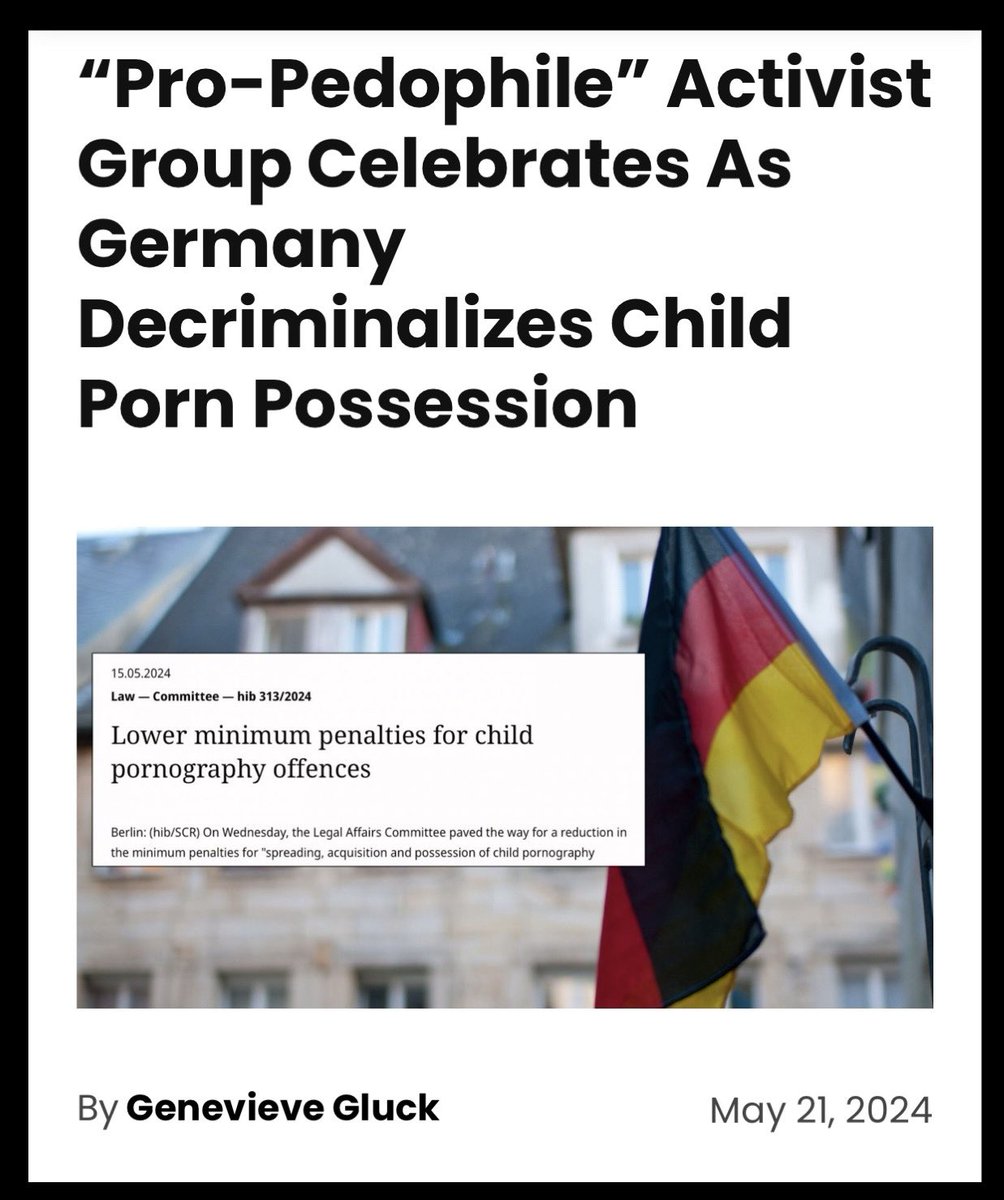 Germany’s Parliament received the votes necessary to remove a section of the Criminal Code making the possession of child sexual abuse materials a felony crime. Minimum sentences for the possession of child pornography will be downgraded to misdemeanor . reduxx.info/pro-pedophile-…