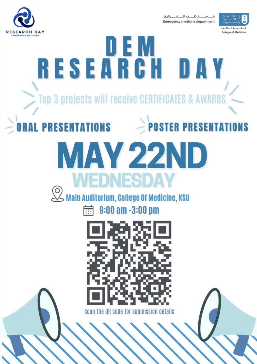 ksuemergency's tweet photo. Research Day is just around the corner and we can’t contain our excitement!⏳🔬
Join us as we delve into interesting topics and insightful discussions.
🗓️22/05/2024
📍Main auditorium, College of Medicine, KSU.
#Research_day https://t.co/dr0HOVNncJ