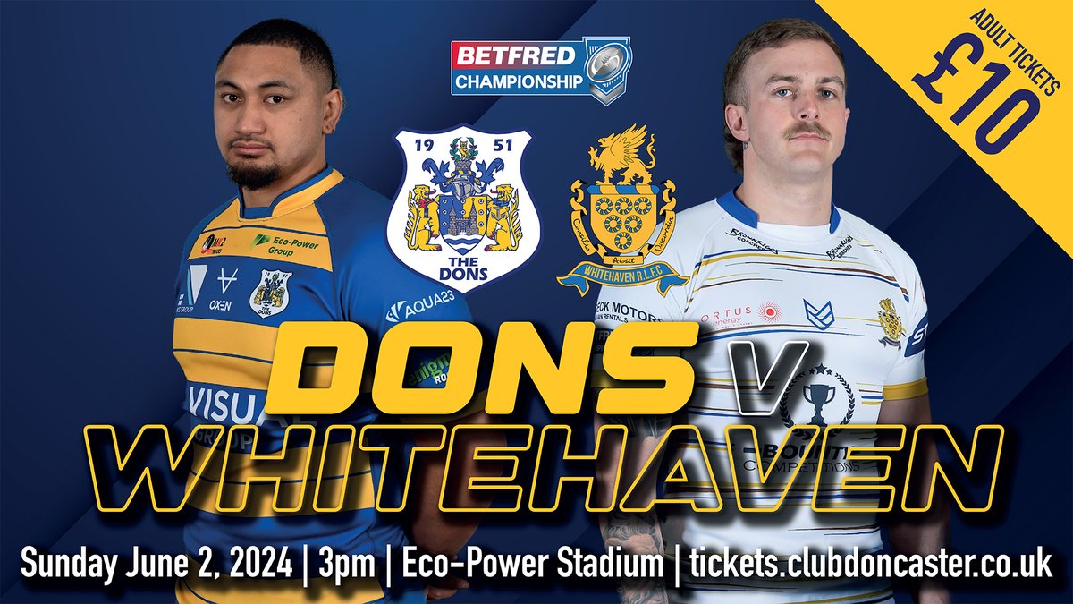 🏉 Watch the Dons in action for just £1⃣0⃣. Adults can secure their ticket for the @OfficialHavenRl clash on June 2 for just a tenner. Find out more here 👇 doncasterrugbyleague.co.uk/article/1769/n… Secure your ticket here 👇 tickets.clubdoncaster.co.uk/en-GB/categori… #COYD