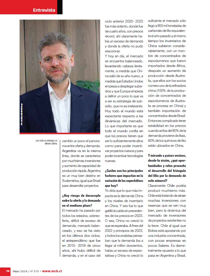 j_m_hofer's tweet photo. Profoundly grateful for this interview with @mineriachilena about the Chilean #lithium landscape and how to attract investment in the space at higher pace.
Check for more content at @insights_sc, @andyleyland1 @DerrickSCI
#LIB #LIBsupplychain #litio #litioenChile #mining https://t.co/B9ZC1YaXAe