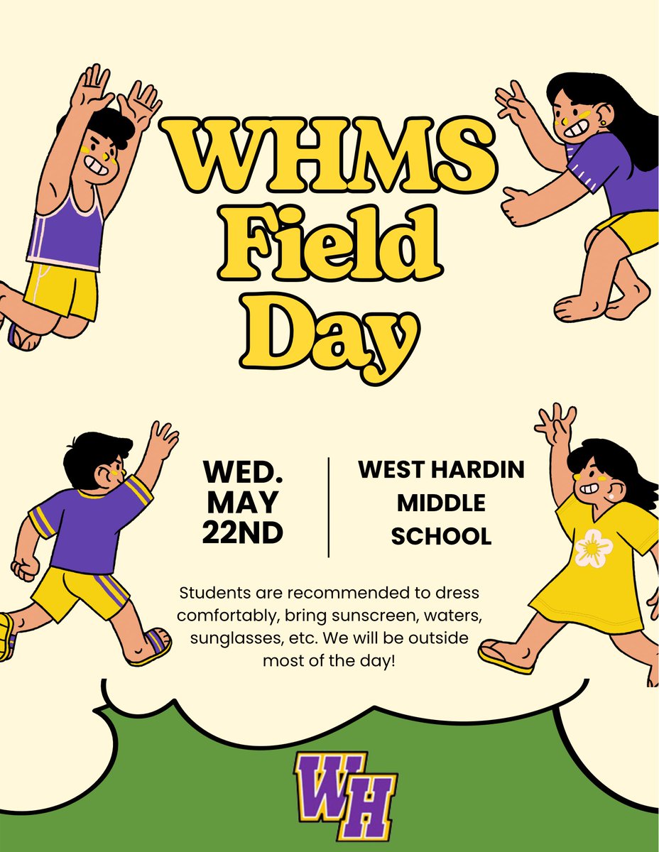 Don’t forget field day is tomorrow! Students will be outside for a majority of the day, so we encourage them to plan properly by wearing comfortable clothing, bring sun protection, and bring a water bottle. Don’t forget to bring money for Kona Ice if interested, too. #westisbest