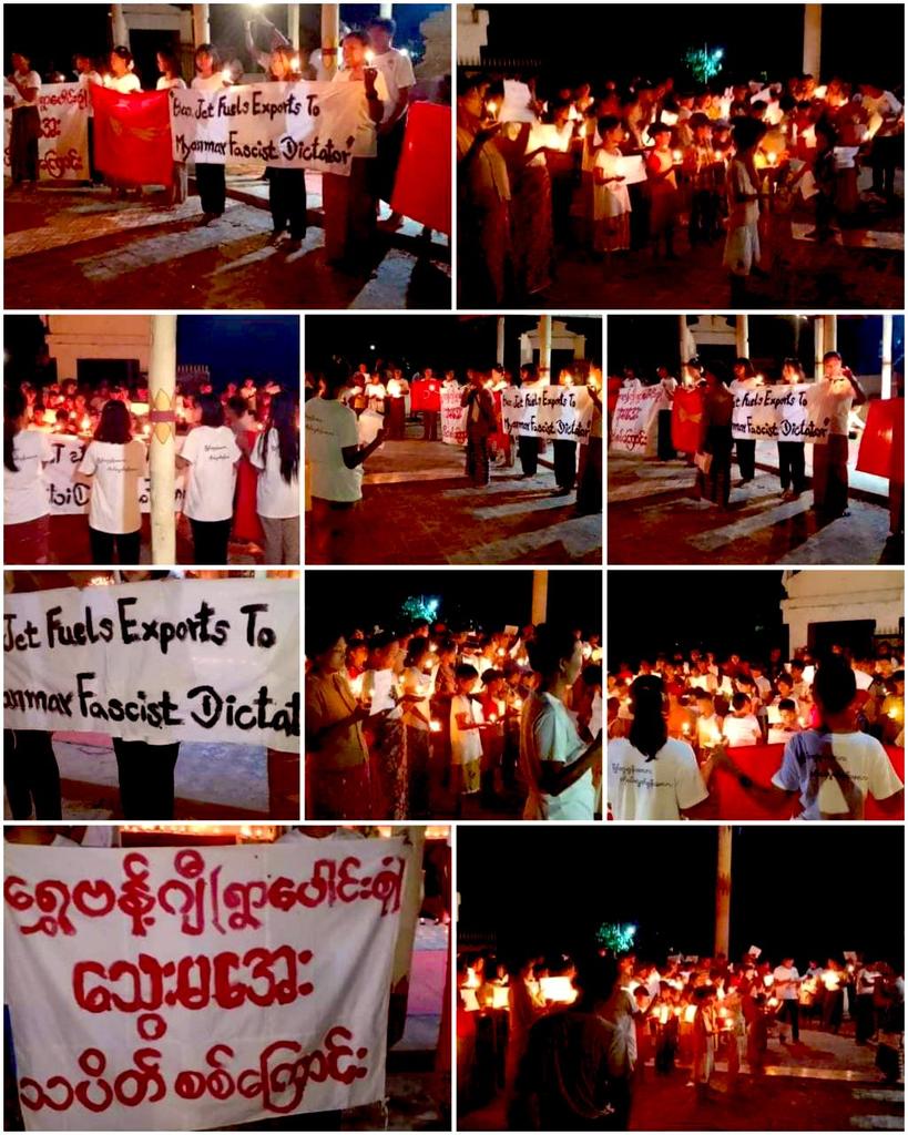 AyeAye03492103's tweet photo. #Shwebantgi Multi Villages Strike Column staged a night demonstration to eradicate the military dictatorship with chanting slogans in an eastern village of #Salingyi Township on May 21.
#WhatsHappeninglnMyanmar
#2024May21Coup https://t.co/NqfjpByjmi