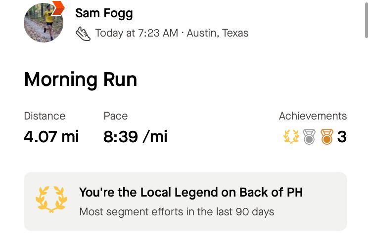 5 months in to consistently training, and still injury free. Definitely a record. Slow ramp up, and weekly leg day likely huge tailwinds in the face of a major headwind (turning 30 lol). Used to get shin splints 1-2x/year in college…