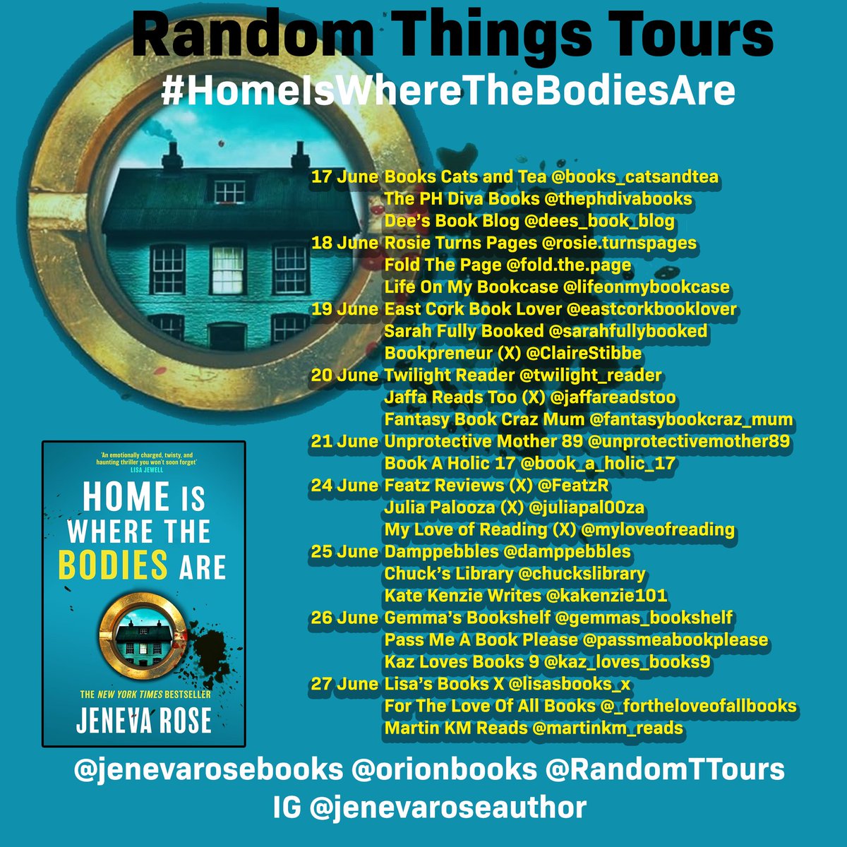 So excited to be taking part in this AMAZING blog tour. Thank you to @RandomTTours @orionbooks @jenevarosebooks for the privilege. 

#HomeIsWhereTheBodiesAre
#BlogTour