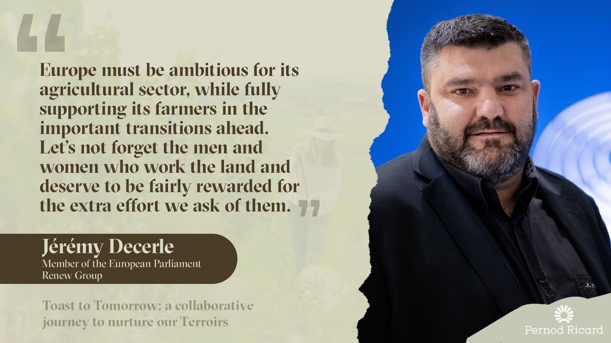 Pernod Ricard EU Dialogue (@pernod_ricardeu) on Twitter photo MEP <a href="/JDecerle/">Jérémy DECERLE</a> underscores the need for Europe to ambitiously support farmers through crucial transitions.
We must ensure fair rewards for those who tirelessly work the land 🧑🌾
#ToastToTomorrow #SustainableTerroirs #RegenerativeAgriculture MEP <a href="/JDecerle/">Jérémy DECERLE</a> underscores the need for Europe to ambitiously support farmers through crucial transitions.
We must ensure fair rewards for those who tirelessly work the land 🧑🌾
#ToastToTomorrow #SustainableTerroirs #RegenerativeAgriculture
