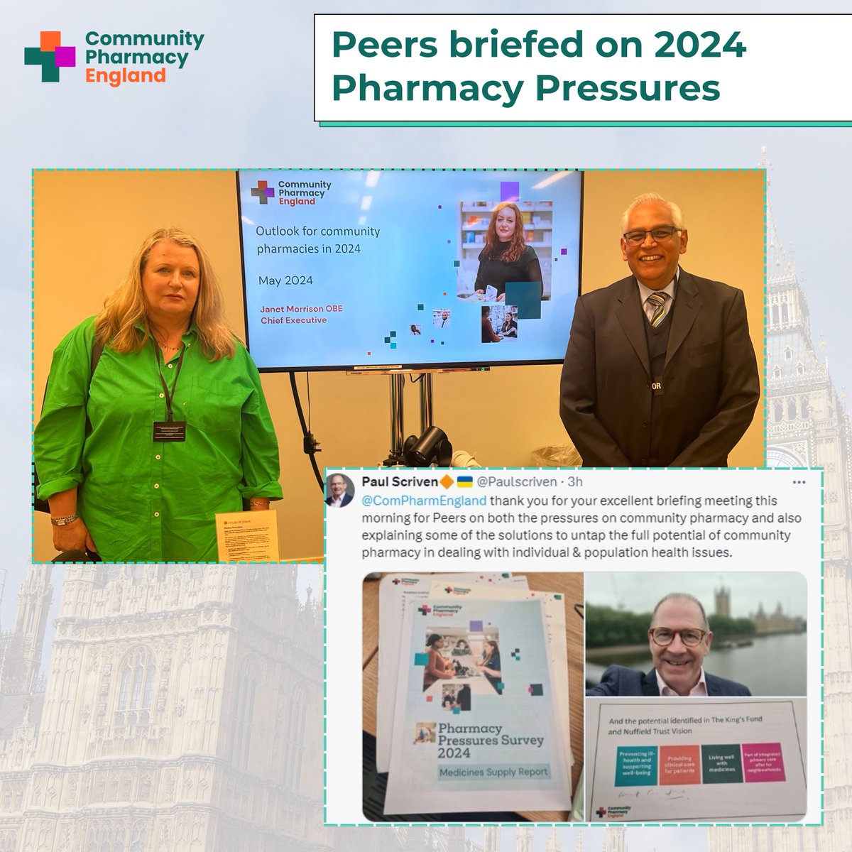 Community Pharmacy England today briefed Peers on the severe challenges in community pharmacies,  including medicine supply issues, funding pressures, and workforce shortages. 

Read our latest news story 🔗 bit.ly/3USJKCf