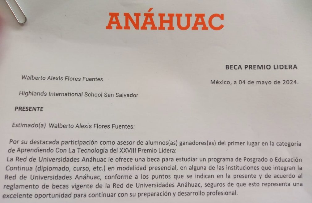 Hace unas semanas se celebró Lidera 2024. Un evento académico y de tecnología. Si bien el proyecto lo trabajamos con el equipo de asesores, las alumnas tuvieron a bien dejar mi nombre como asesor principal. Ganaron el 1er Lugar en Aprendiendo con Tecnología.