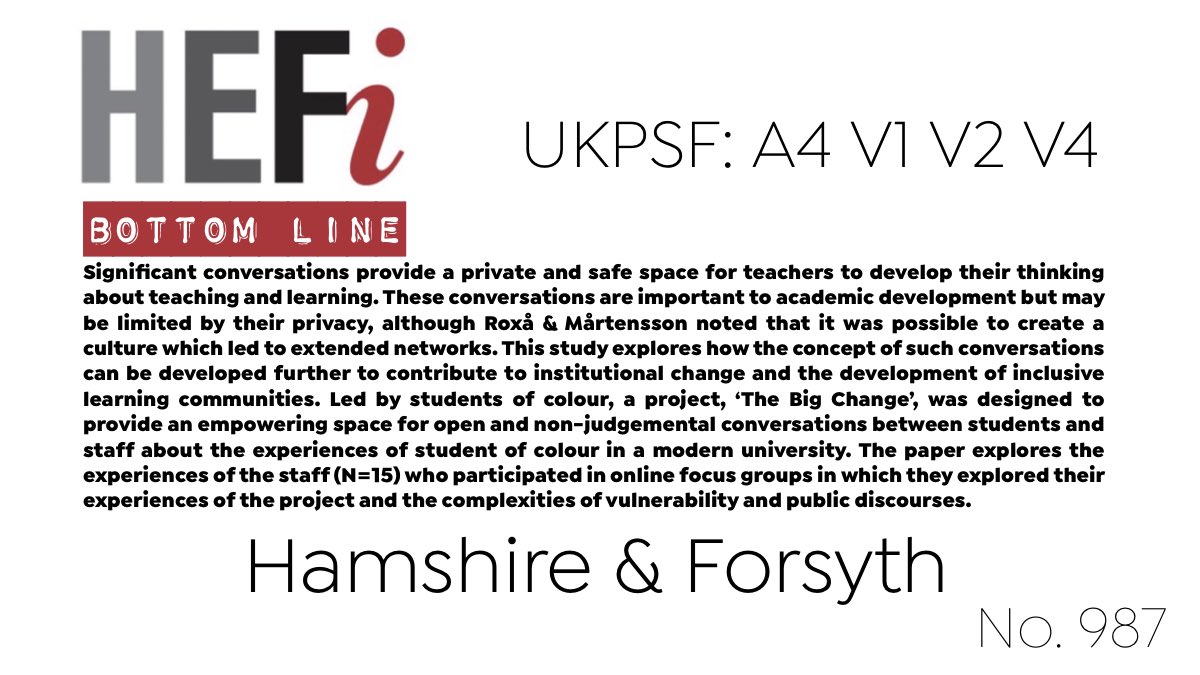 UoB HEFi (@uob_hefi) on Twitter photo #BottomLine No. 987: Facilitating conversations about race: staff views on the importance of accountability and trust in a student-led project
<a href="/clairehamshire/">Prof Claire Hamshire 🇺🇦</a> & <a href="/rmforsyth/">Rachel Forsyth</a>
tandfonline.com/doi/full/10.10…
<a href="/IntlJourAcadDev/">IJAD</a> #BottomLine No. 987: Facilitating conversations about race: staff views on the importance of accountability and trust in a student-led project
<a href="/clairehamshire/">Prof Claire Hamshire 🇺🇦</a> & <a href="/rmforsyth/">Rachel Forsyth</a>
tandfonline.com/doi/full/10.10…
<a href="/IntlJourAcadDev/">IJAD</a>