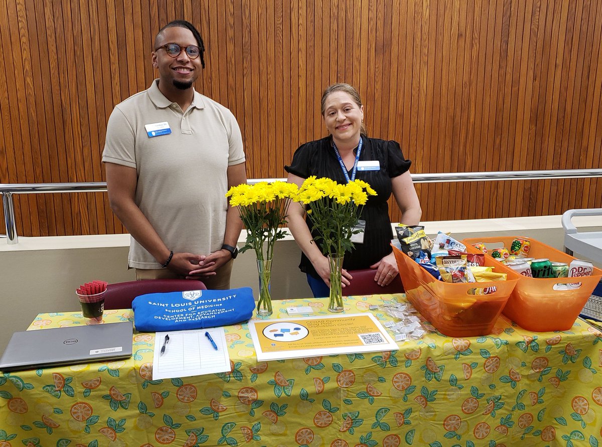 Hey <a href="/slusom/">SLU Medicine</a> and <a href="/SSMHealth/">SSM Health</a> educators! 

What are you doing between now and 1pm?

Stop by the World Day for Cultural Diversity event in the LRC sponsored by <a href="/OSomodei/">SLUSOM-ODEI</a> and say to us at our CEDAR table!

We have snacks and cold drinks!

#MedEd #MedTwitter