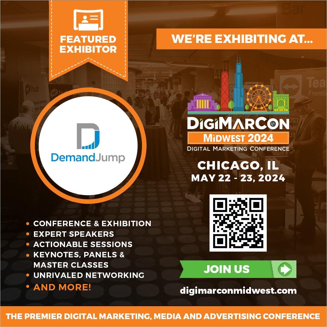 Explore the future of #technology and #marketing at #DigiMarConMidwest 2024. Visit #DemandJump's booth from May 22nd to 23rd, 2024, at Soldier Field Stadium in Chicago, Illinois. Register now. digimarconmidwest.com #MarketingEvent #DigiMarCon #Chicago #Illinois