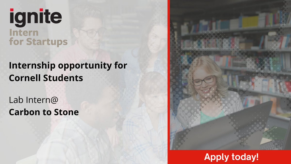 .@Cornell startup @carbontostone is looking for an lab intern to join their team! This role involves hands-on work in the lab, conducting experiments, and etc to contributing to the scale-up of their core technology. Apply 👉 ow.ly/sQ4A50ROHpf #Sustainability #Internship