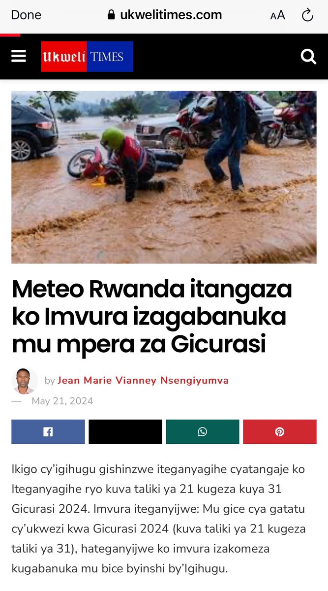 UKWELITIMES's tweet photo. 🚨Amakuru Yiriwe: #MeteoRwanda itangaza ko Imvura izagabanuka mu mpera za Gicurasi.
Inkuru irambuye mwayisoma kuri
🔗https://t.co/QLiiWzjkLd https://t.co/vfucG0TuwZ
