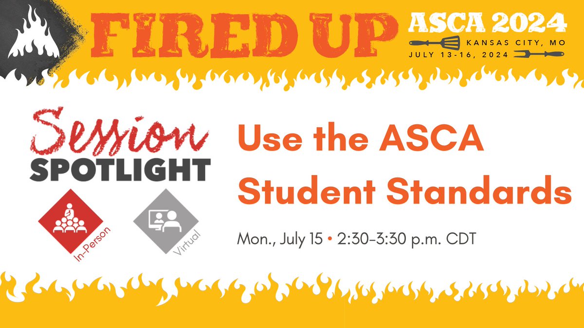 #ASCA24 Session Spotlight: Use the ASCA Student Standards on July 15 at 2:30 p.m. CDT. Find the best way to use the standards to drive your program. This session, presented by Brent Burnham and Meredith Draughn, is available virtually and in-person. ascaconferences.org/2024/full-sche…