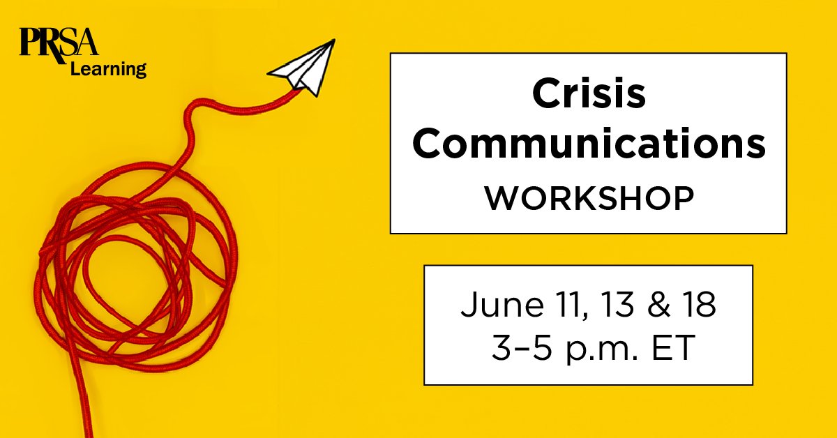 Time is running out to register for PRSA's Crisis Communications Workshop, taking place on June 11, 13, & 18. Learn from the experts and bulletproof your skills. You never know when the next crisis may strike - get ready now! Register here: prsa.org/event/2024/06/…