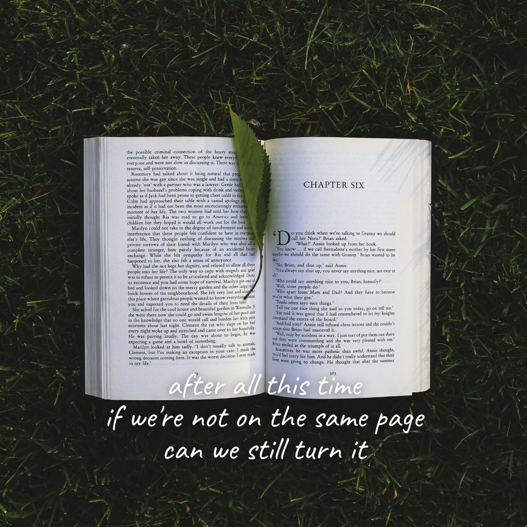 after all this time
if we're not on the same page
can we still turn it

Image by Karolina Grabowska (buff.ly/3KiIIeh) from Pixabay

#dailyhaiku #dailypoem #haiku #madewithpixabay #poem #poetry #poetrycommunity #sglit #sgpoetry #singlit #writer #writing #writingcommunity
