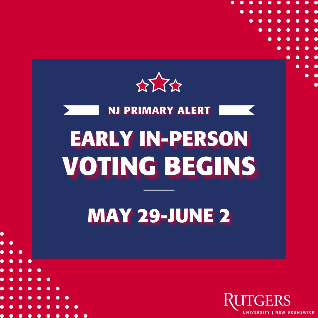 cyppyelp's tweet photo. The early voting period for the NJ primary election begins on May 29 and runs until June 2. Get out and vote! https://t.co/pShPjtuW5K
