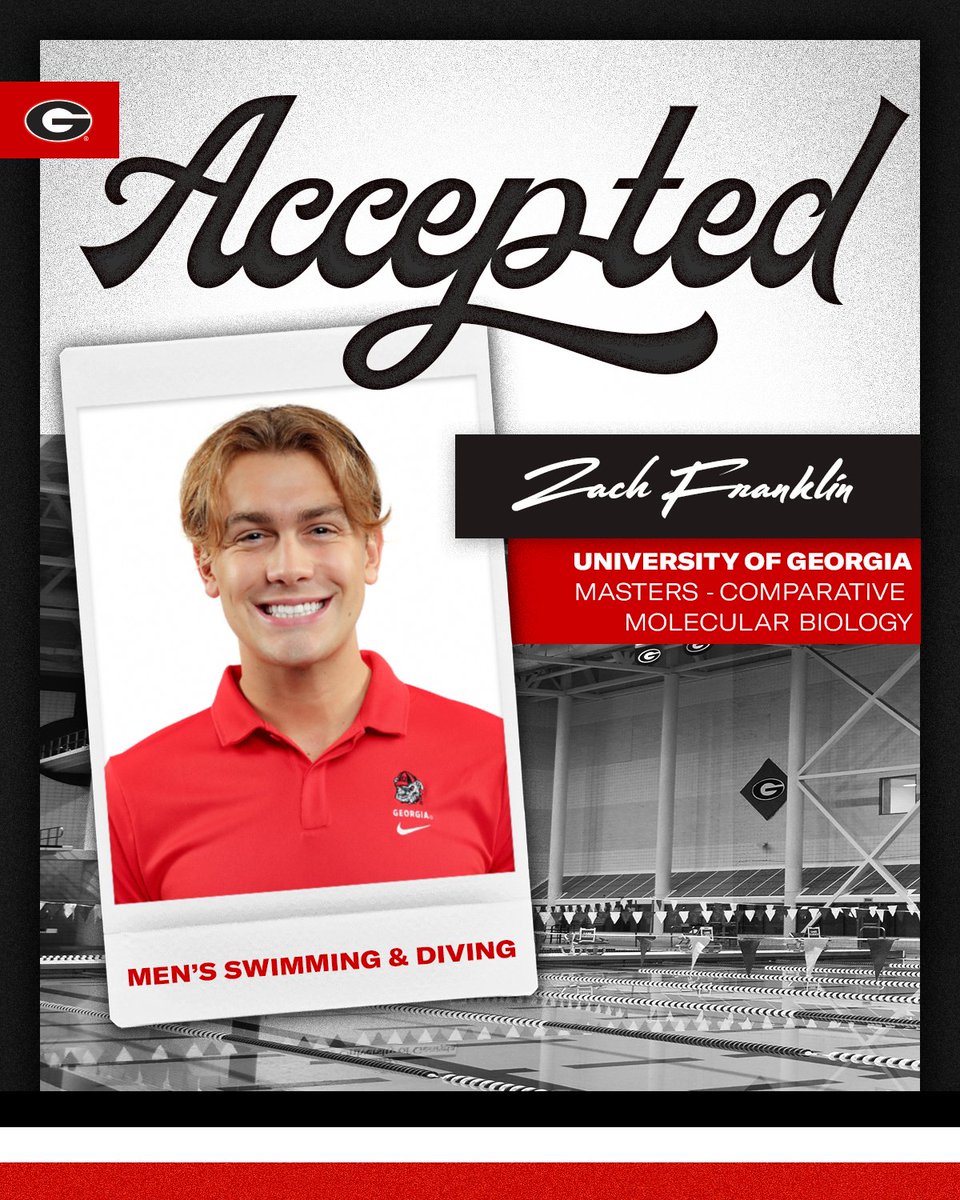 Congratulations to Zach Franklin of @ugaswimdive on his acceptance into the University of Georgia's Masters in Comparative Molecular Biology! Zach recently completed his undergraduate degree in Biochemistry and Molecular Biology from @ugafranklin. Congrats, Zach! @zachcfranklin