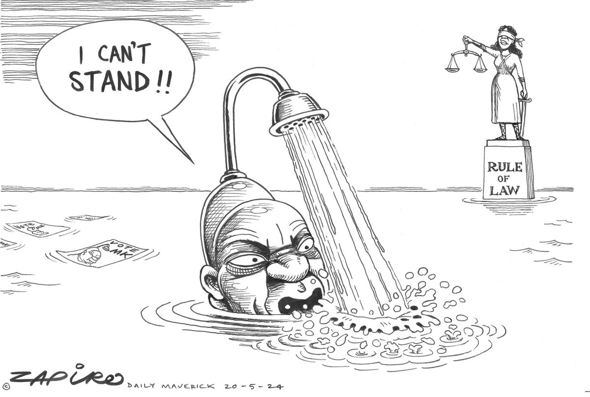 Zapiro cartoon published @dailymaverick (20 May 2024) on Karma Waters #Elections2024 #JacobZuma - zapiro.com/240520dm