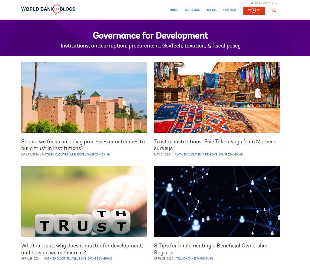 Check out the latest Governance for Development blogs with hot topics like: ➡️Anticorruption ➡️Procurement ➡️Taxation ➡️Beneficial Ownership Register ➡️Public Service Delivery and more Click here: wrld.bg/Krt850RET04