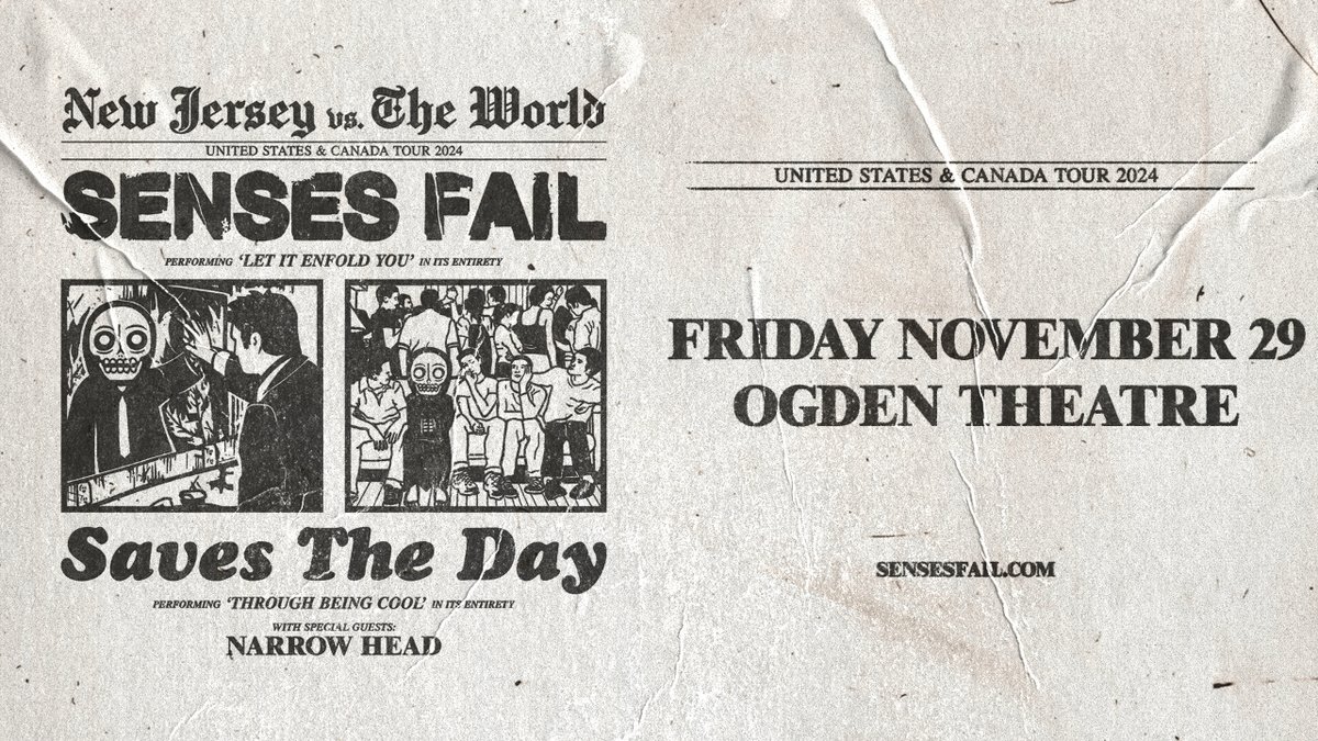 we're throwing it back for the elder emo's with senses fail and saves the day on fri. nov 29 🤘 each band will be performing their respective albums 'let it enfold you' and 'through being cool' in their entireties 💿 presale begins tomorrow 10a - 10p 🎫 on sale thurs. at 10a