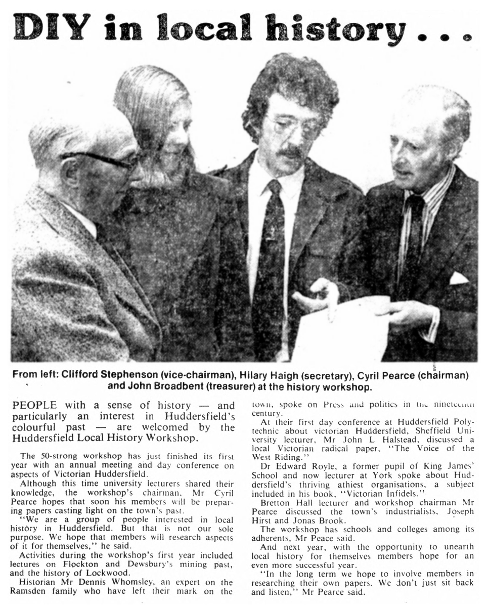 And a small feature from 2 October 1979 marking the future society's first year. 45 years later <a href="/HuddsLocalHist/">huddshistory</a> is going from strength to strength and Cyril's still the chair! Well worth becoming a member if you're interested in local history :-) huddersfieldhistory.org.uk