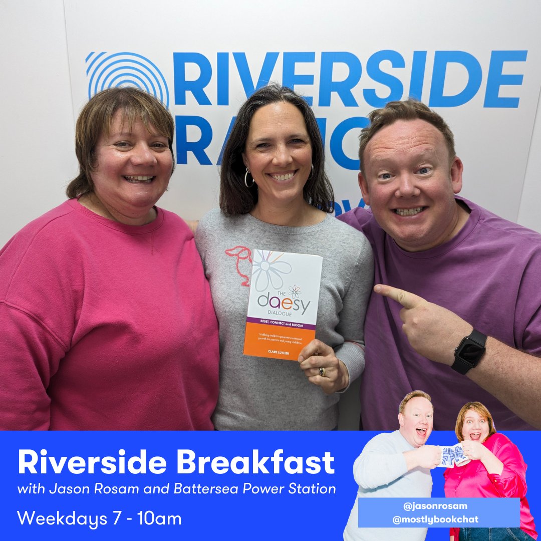 Children's author @clutherauthor with @JasonRosam & @mostlybookchat on Riverside Breakfast today...to chat about her new book 'The Daesy Dialogue' Find out more about Clare & the book on the link below 👇 clareluther.co.uk #RiversideRadio #SWLondon #TheDaesyDialogue