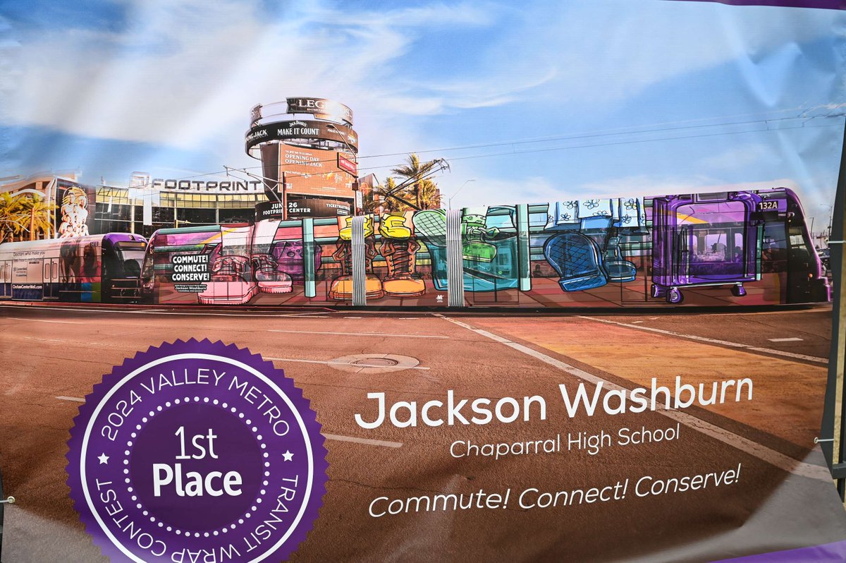 Congratulations to Jackson Washburn of @ChaparralSUSD for winning Valley Metro's 24th Annual Design a Transit Wrap Contest! His stunning design will ride the rails and roads for a whole year.

#ValleyMetroDesign #SUSDArt #StudentSuccess #SUSDProud #BecauseKids