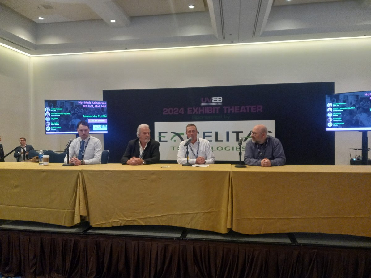 Second day at RadTech 2024- panel on hot melt adhesives taking place in the Exhibit Theater.