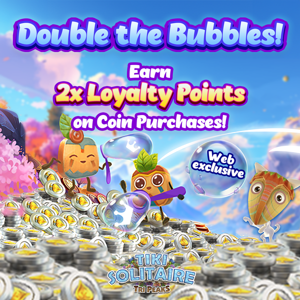 TriPeaksApp's tweet photo. 🫧Bubble🫧, 🫧bubble🫧, loyal and DOUBLE! 🛁Clean up🛁 on Coin Purchases and get TWICE the Loyalty Points, in this 🌐Website🌐 exclusive! https://t.co/FSMfWCCQXL https://t.co/OtZMCSyxht