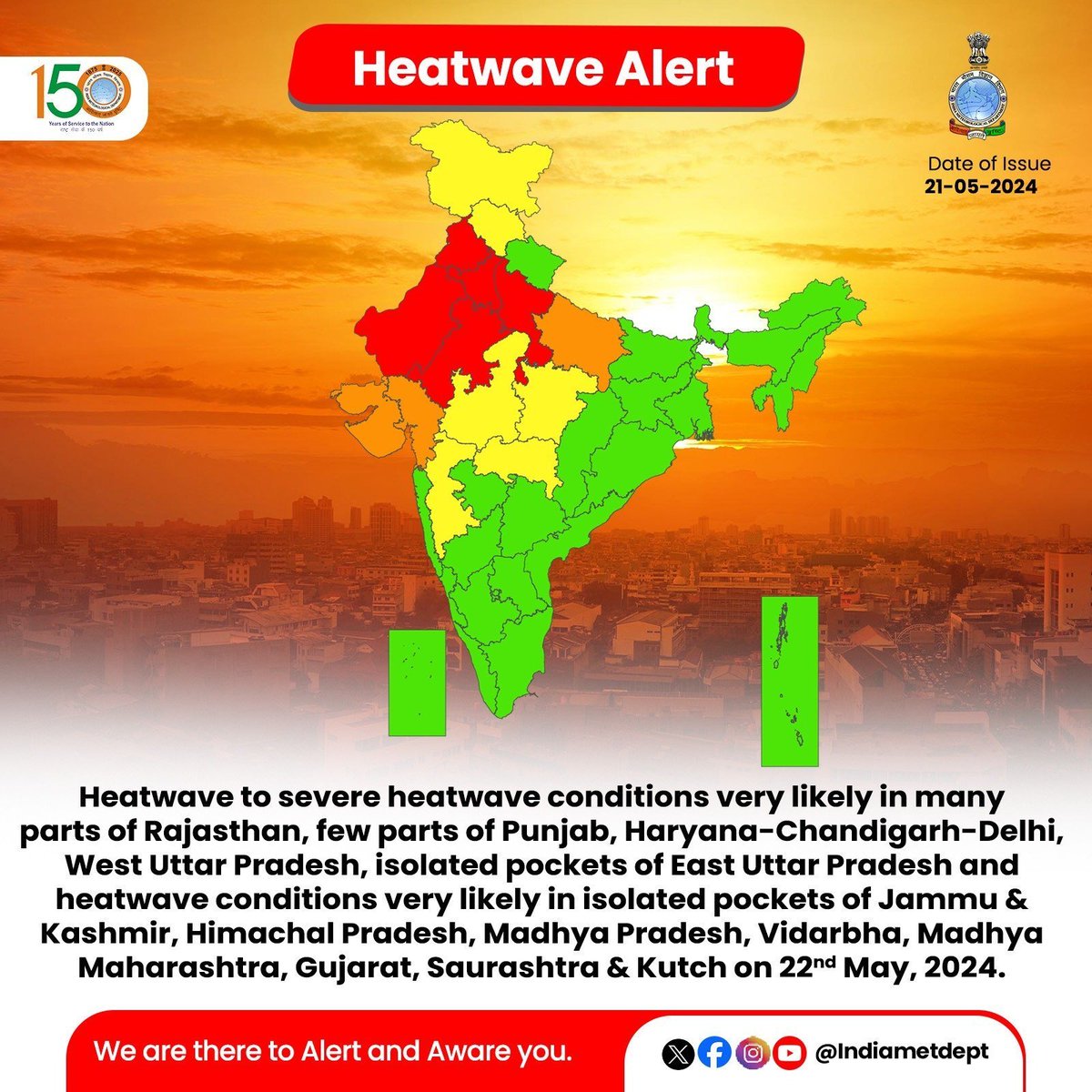 AIRNewsHindi's tweet image. #weatherforcast |
🔹राजस्थान, पंजाब, हरियाणा, चंडीगढ़, दिल्ली &amp;amp; उत्तर प्रदेश सहित उत्तर भारत के कई हिस्सों में भीषण गर्मी का प्रकोप जारी है।   

🔹मध्य प्रदेश &amp;amp; गुजरात में भी ऐसी ही स्थिति बनी है।  

  🔹#मौसम_विभाग ने अगले 4 दिनों के लिए अत्‍यधिक गर्मी का रेड अलर्ट जारी किया है।