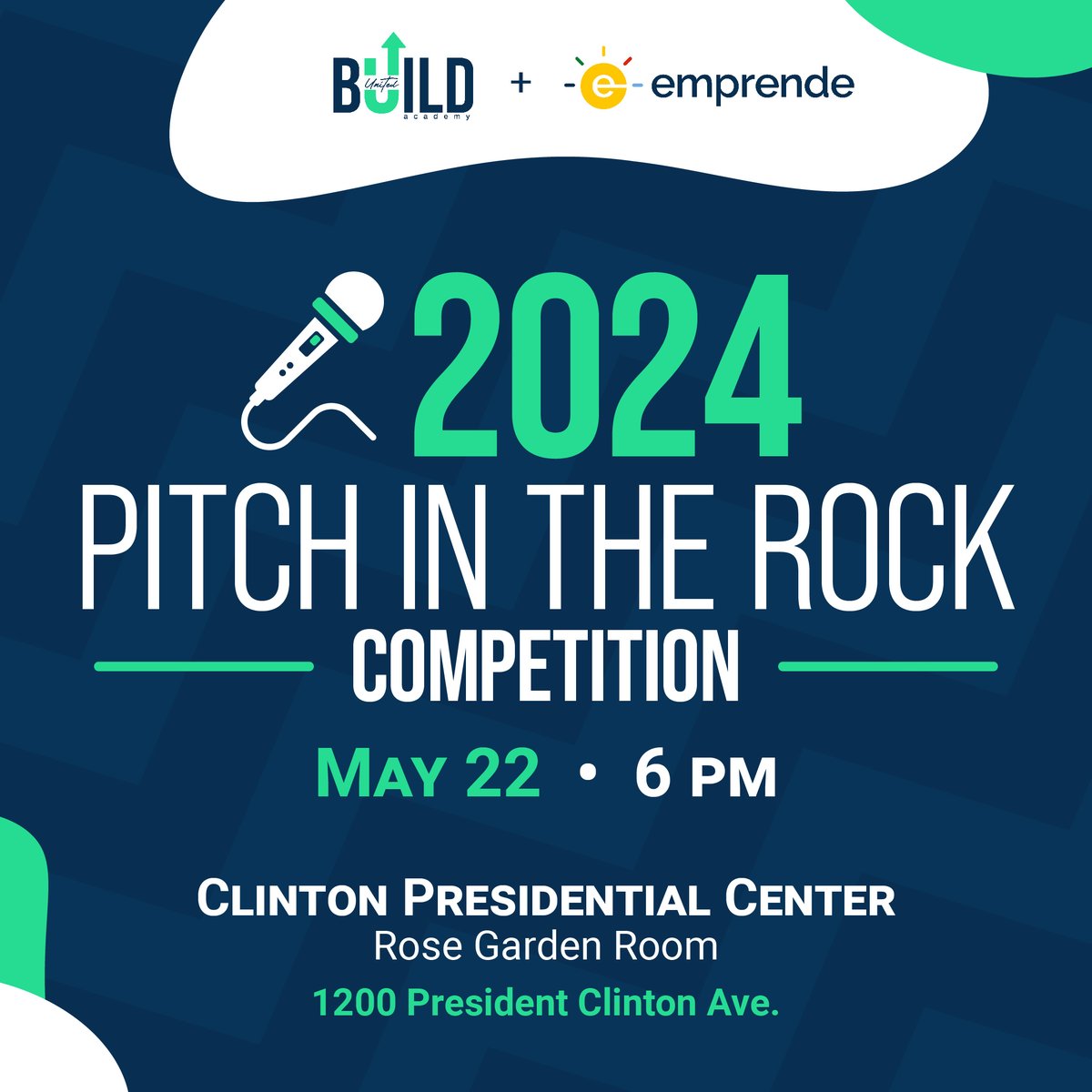 lrbuildacademy's tweet photo. It's time for 2024 Pitch In The Rock!

Come support your favorite small business as we celebrate the culmination of the BUILD Academy and Emprende cohorts at our annual pitch competition. Our panel of judges will determine the best pitch winners from each program! [1] https://t.co/wLG8b5zKlu