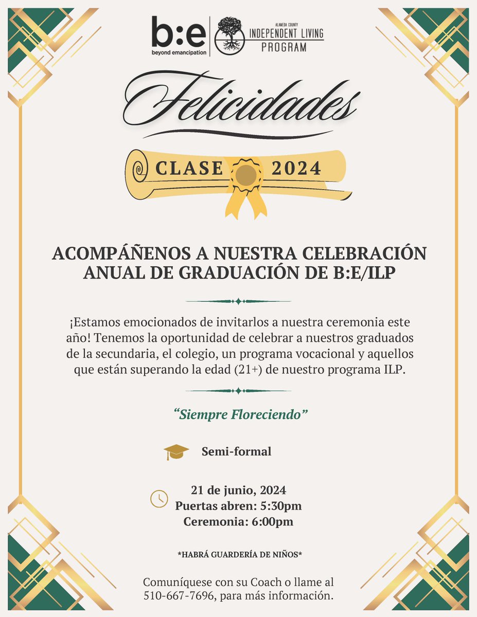 Our highly anticipated B:E/ILP Graduation Celebration is almost here! For those who plans to attend please RSVP by June 11th. This info. will allow us to coordinate best and ensure we make this a truly memorable event! Please see flyers + Call front desk for further info.