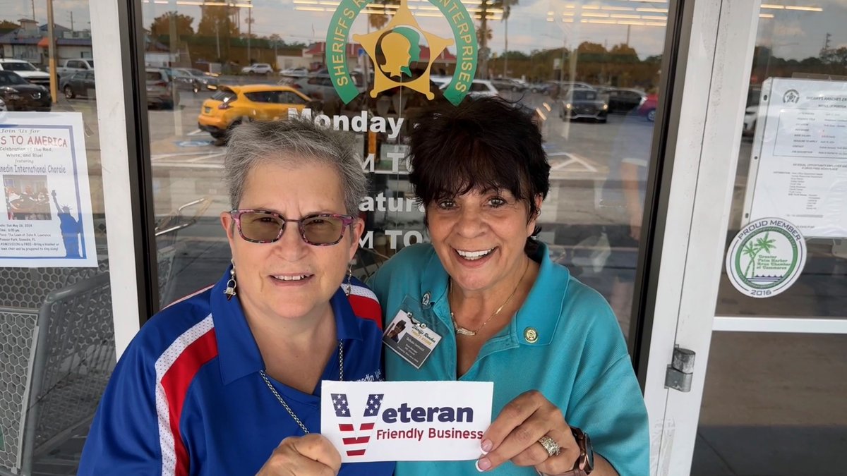 We support Veterans and Veteran-Friendly Dunedin businesses. Larri Gerson from the U.S. Military Veterans Advisory Committee presented a decal to Sheriff Ranches Enterprises at Dunedin Causeway Plaza thrift store. Learn more: loom.ly/dsu6uLo