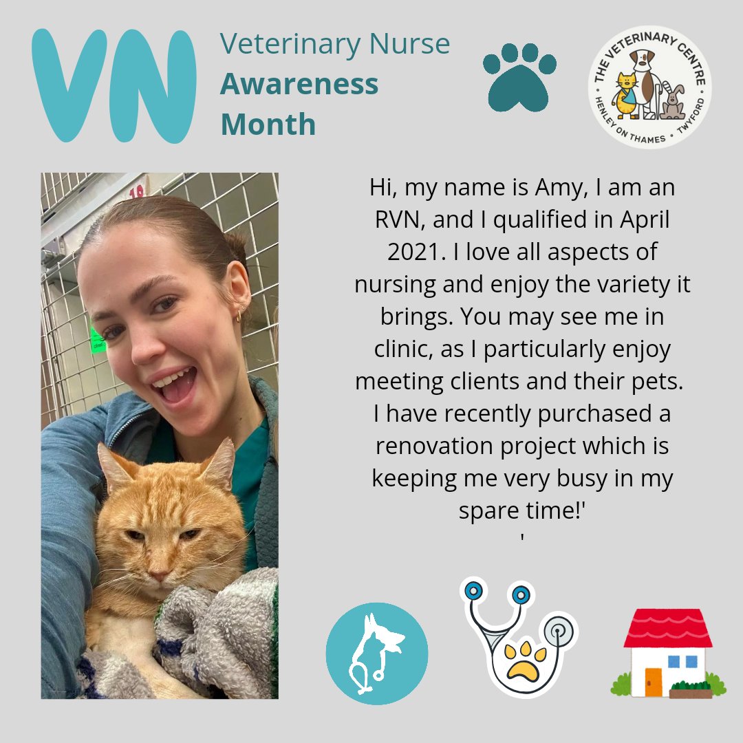 1/3 💚 MAY IS VETERINARY NURSING AWARENESS MONTH

Throughout the month, we're introducing you to our fantastic nursing team, and next up is Amy RVN.2/3

#rvn #whatrvnsdo #independentvets #henleyonthames #twyfordberkshire #VeterinaryNursingAwarenessMonth #cats