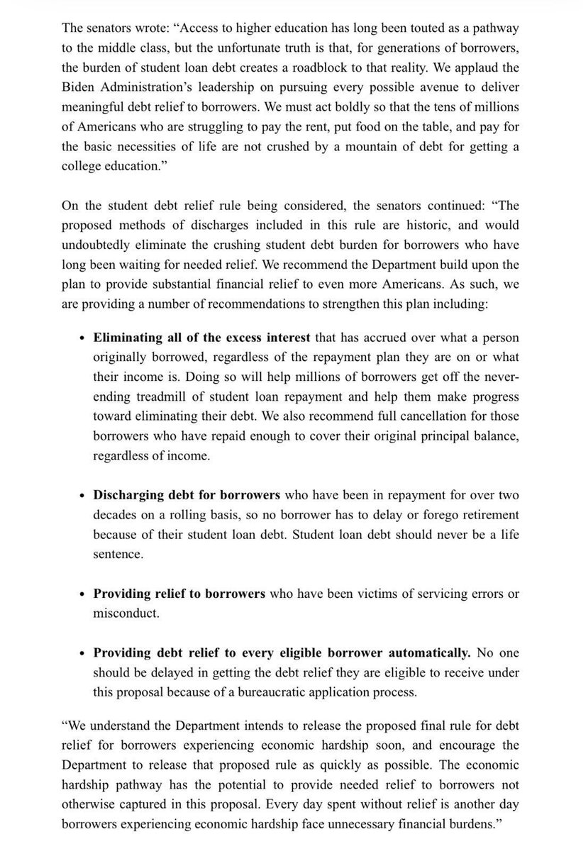 President Biden is pursuing every possible avenue to deliver student debt relief. We must act boldly so that the millions of Americans who are struggling to pay for basic necessities are not crushed by mountains of debt for getting a college education.