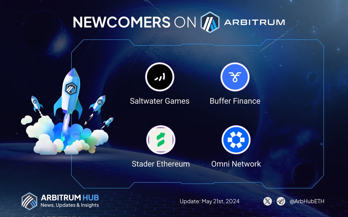 🚀 NEWCOMERS ON ARBITRUM 💙🧡 🌟 Welcoming all the new projects joining the #Arbitrum ecosystem 🤝 @saltwatergames @Buffer_Finance @staderlabs_eth @OmniFDN 🚀 Get ready for innovation and growth! 🌿 #Newcomers $ARB