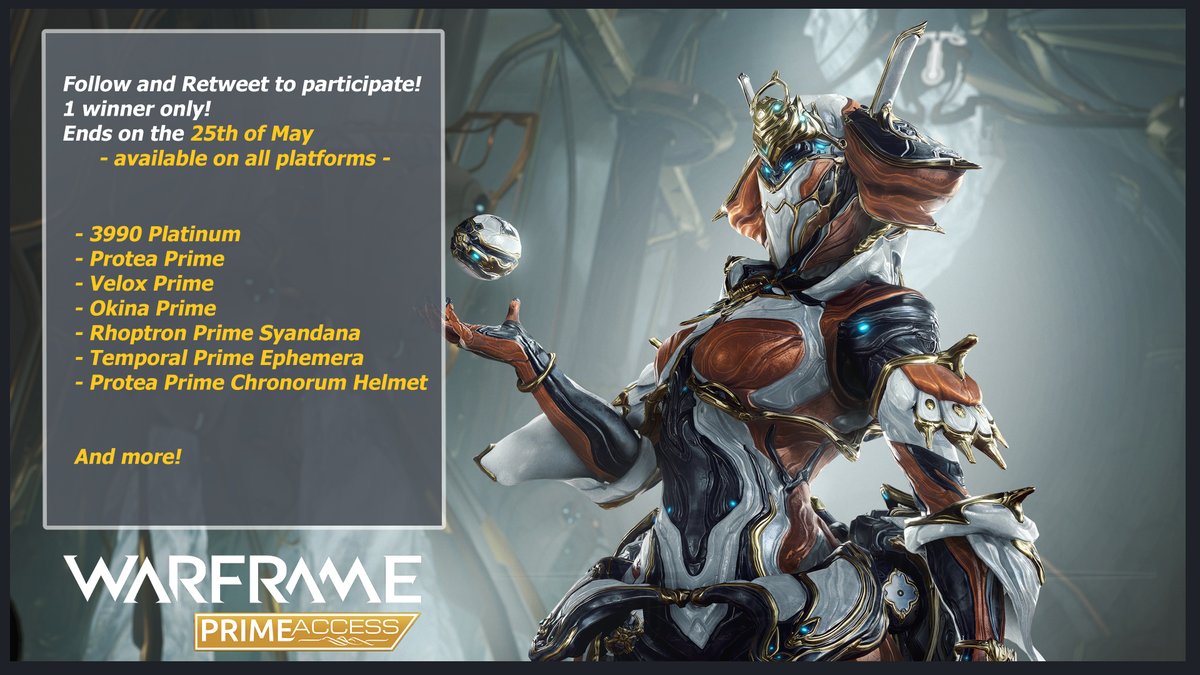 🚨Last minute Protea Prime Giveaway🚨

Courtesy of @PlayWarframe (Thank you again <3)
Be sure to follow and retweet to participate! 

Tell me about a weird time-shifting moment you had while you're at it. (keep it SFW plz XD)

Good luck everybody!
#warframe