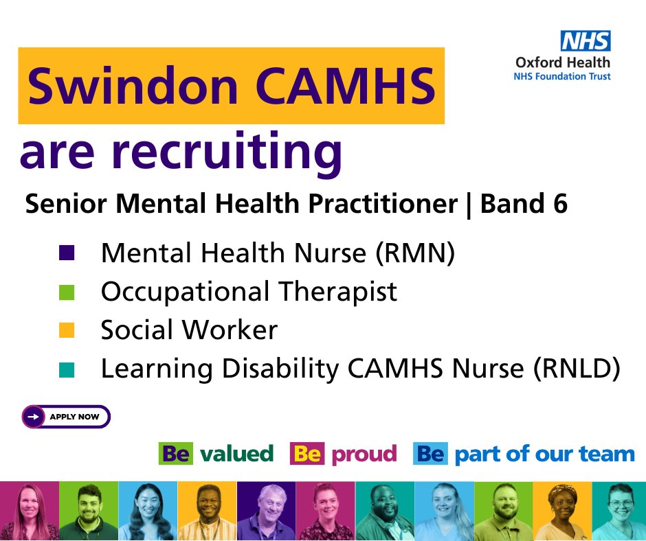 Do you want to join a team who are strongly committed to staff development, training and flexible working?

Are you seeking a community role based in CAMHS?

💻Apply now – loom.ly/dTVcra4
🗓️Closing date – 4th June 

#OneOHFT #WorkWithUs #NHSJobs #JoinOurTeam