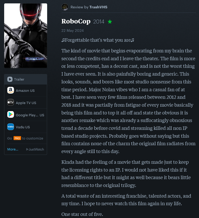 @letterboxd My ★ review of RoboCop (2014) on @letterboxd: boxd.it/6waCgH #JoséPadilha #Remake #Scifi #FilmTwitter #FirstTimeWatch