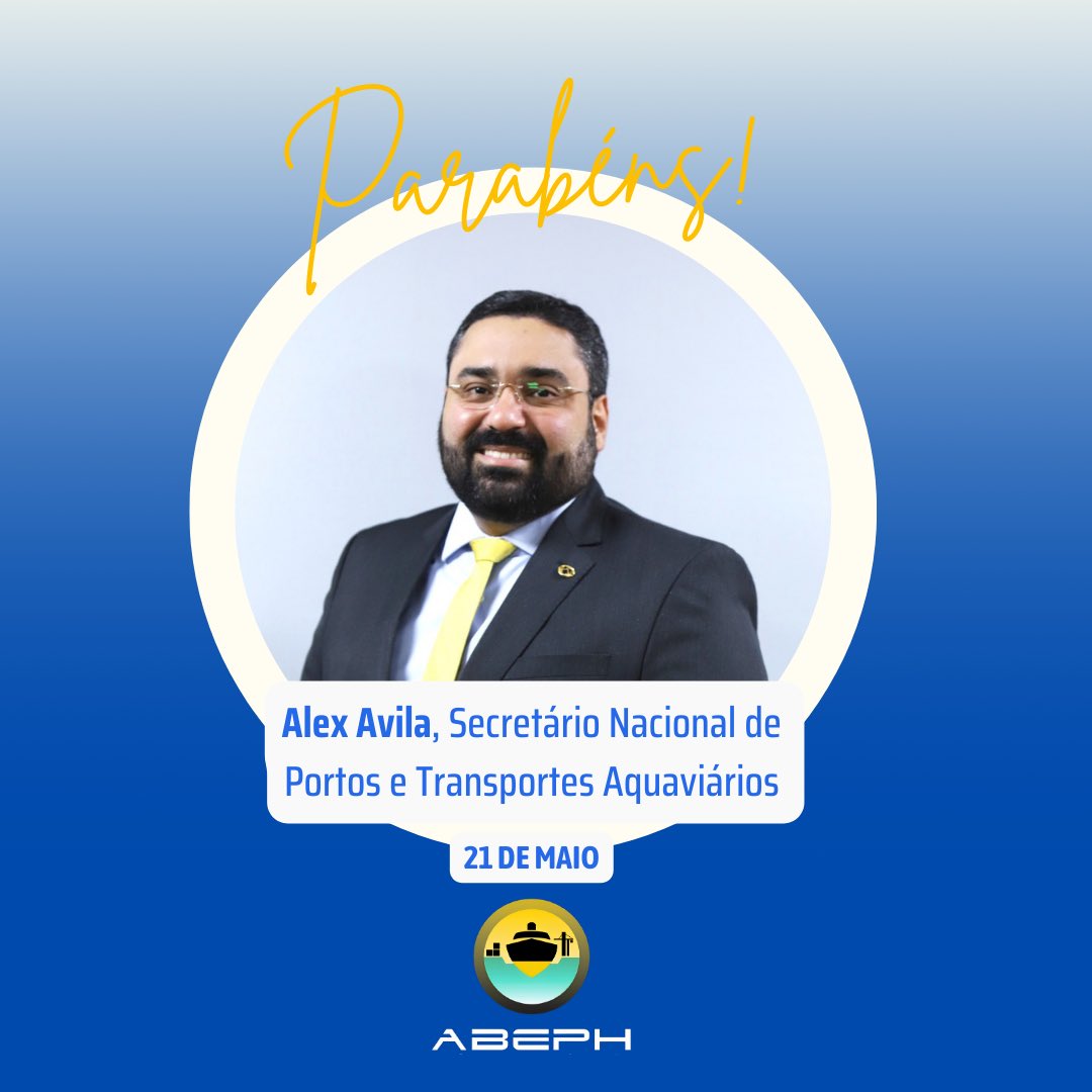 ABEPH2's tweet photo. 🎉 Feliz aniversário para o secretário nacional de Portos e Transportes Aquaviários, Alex Avila! Que essa data seja repleta de alegria, saúde e paz! 

A ABEPH agradece a parceria, parabeniza pelo trabalho à frente da SNPTA e deseja que essa sinergia se estenda por muito tempo! https://t.co/UqbAHa73zN