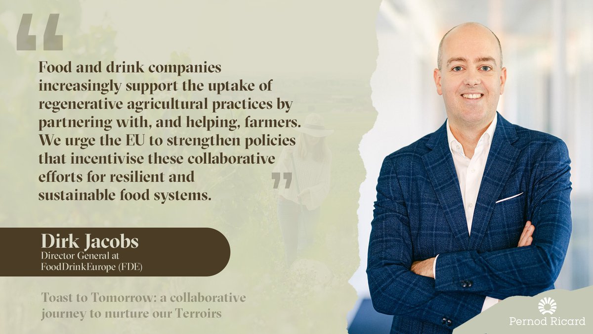 Pernod Ricard EU Dialogue (@pernod_ricardeu) on Twitter photo 🌾 <a href="/DirkJacobsEU/">Dirk Jacobs</a> at <a href="/FoodDrinkEU/">FoodDrinkEurope</a> stresses the role of food companies in promoting #RegenerativeAgriculture by partnering with farmers. He calls for EU policies to support these sustainable efforts.
#ToastToTomorrow #SustainableTerroirs 🌾 <a href="/DirkJacobsEU/">Dirk Jacobs</a> at <a href="/FoodDrinkEU/">FoodDrinkEurope</a> stresses the role of food companies in promoting #RegenerativeAgriculture by partnering with farmers. He calls for EU policies to support these sustainable efforts.
#ToastToTomorrow #SustainableTerroirs