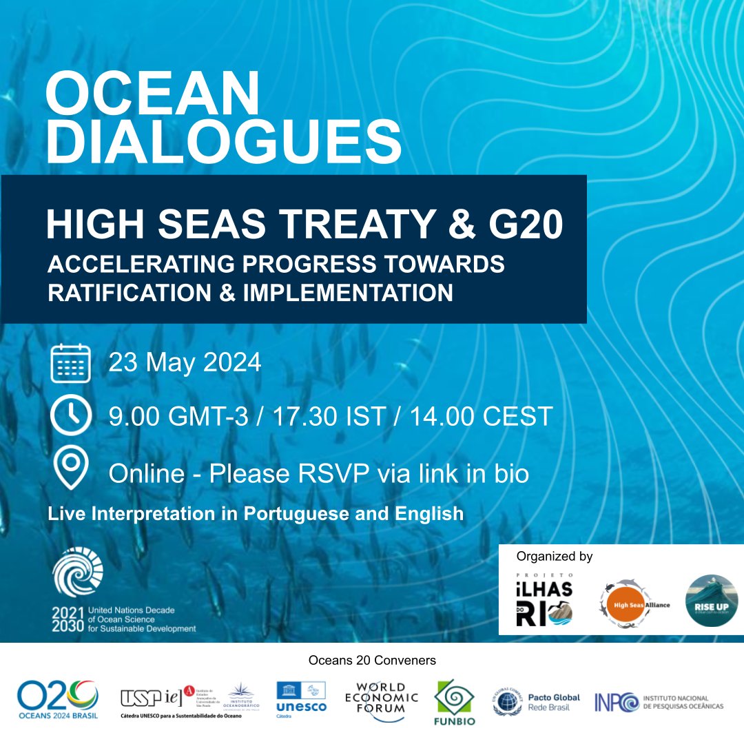 📅 Join us for an interactive webinar in partnership with @RiseUp4theOcean on the urgency to include the ratification & implementation of the #HighSeasTreaty in the @g20org process and Communiqué. 🗣️ @Bec_Hubbard @HighSeasPolicy @undoalos @dkachelriess1 us06web.zoom.us/webinar/regist…