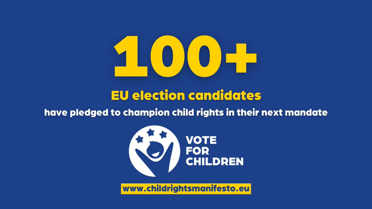 🥳Great news - more than 100 #EUelections2024 candidates have signed the Child Manifesto, committing to putting children's rights at the💙of their mandate❗️ Are you a candidate in the upcoming 🇪🇺 elections & still haven't signed our Manifesto? Do it now➡️childrightsmanifesto.eu