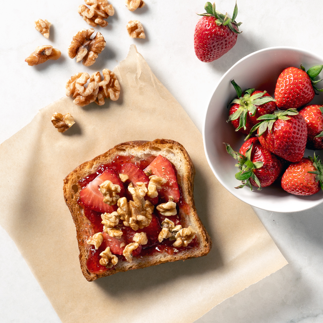 Start your day with a burst of fresh flavors: toast with strawberry jam, fresh strawberries, and chopped walnuts! 🍓Enjoy this delicious blend of textures and tastes to kick your morning off right! #NationalStrawberryMonth #JustAddWalnuts #CAGrown @cagrownofficial @CAStrawberries