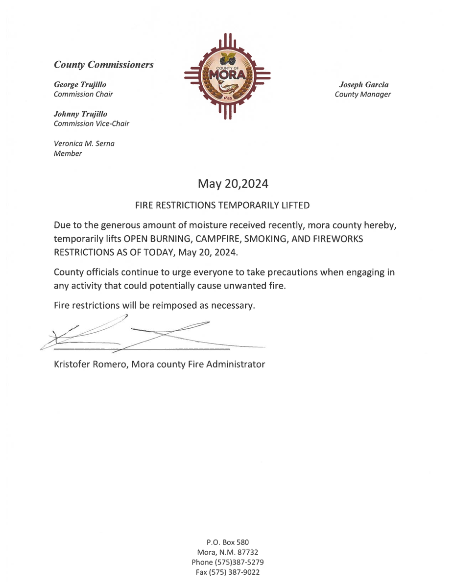 NMStateParks's tweet photo. Coyote Creek & Morphy Lake State Parks will enforce Stage I #FireRestrictions following #MoraCounty's announcement to temporarily lift its fire restrictions. While recent moisture has reduced the wildfire risk, #NMStateParks still urges caution as conditions can change quickly. https://t.co/0LdDyc8O5g