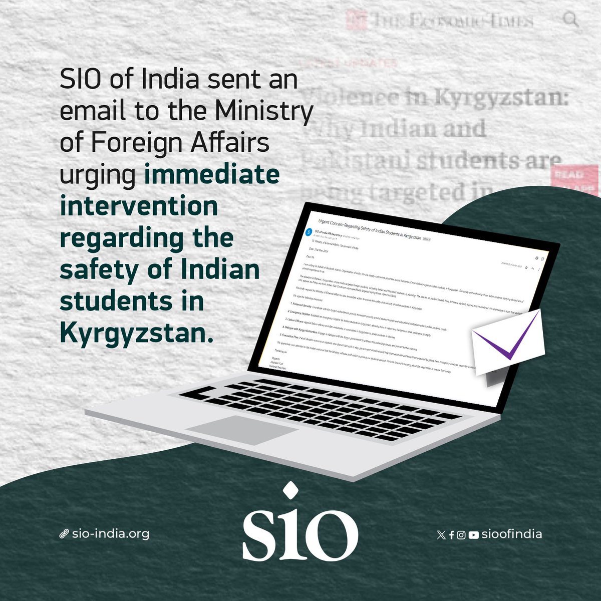 SIO of India sent an email to the Ministry of Foreign Affairs urging immediate intervention regarding the safety of Indian students in Kyrgyzstan.

#Kyrgyzstan