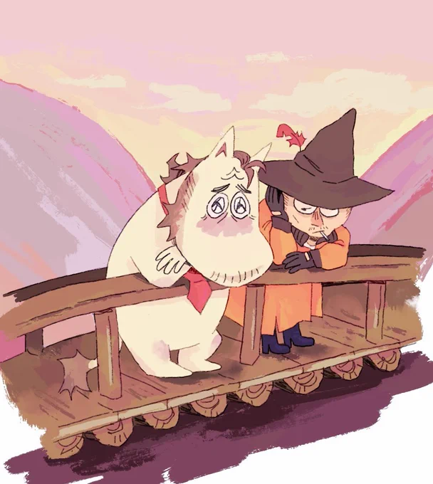found in my disco sketch drafts and finished it up. two birds on a wire scene but make it moomin?