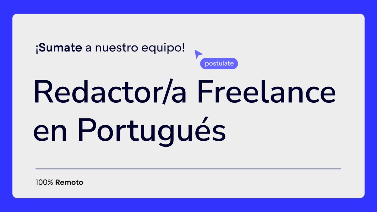 Oportunidad laboral 🔍

Buscamos un/a Redactor/a Freelance principiante en Portugués para trabajar en el equipo de Operaciones.

Más información del rol y postulaciones aquí: sumate.agenciaeleven.com/jobs/3668829-r…

#RemoteWork #JobOpportunity #OportunidadLaboral #Freelance